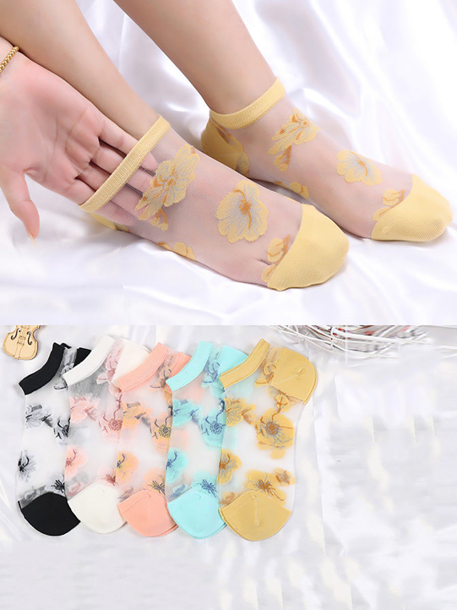 5 Pairs Women Summer Flower Thin Short Socks CX019