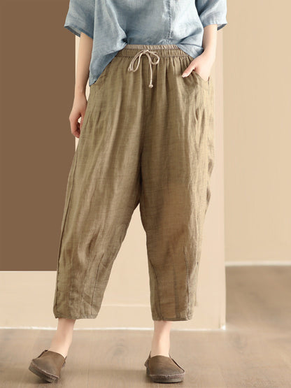 Women Summer Vintage Solid Ramie Harem Pants CX024