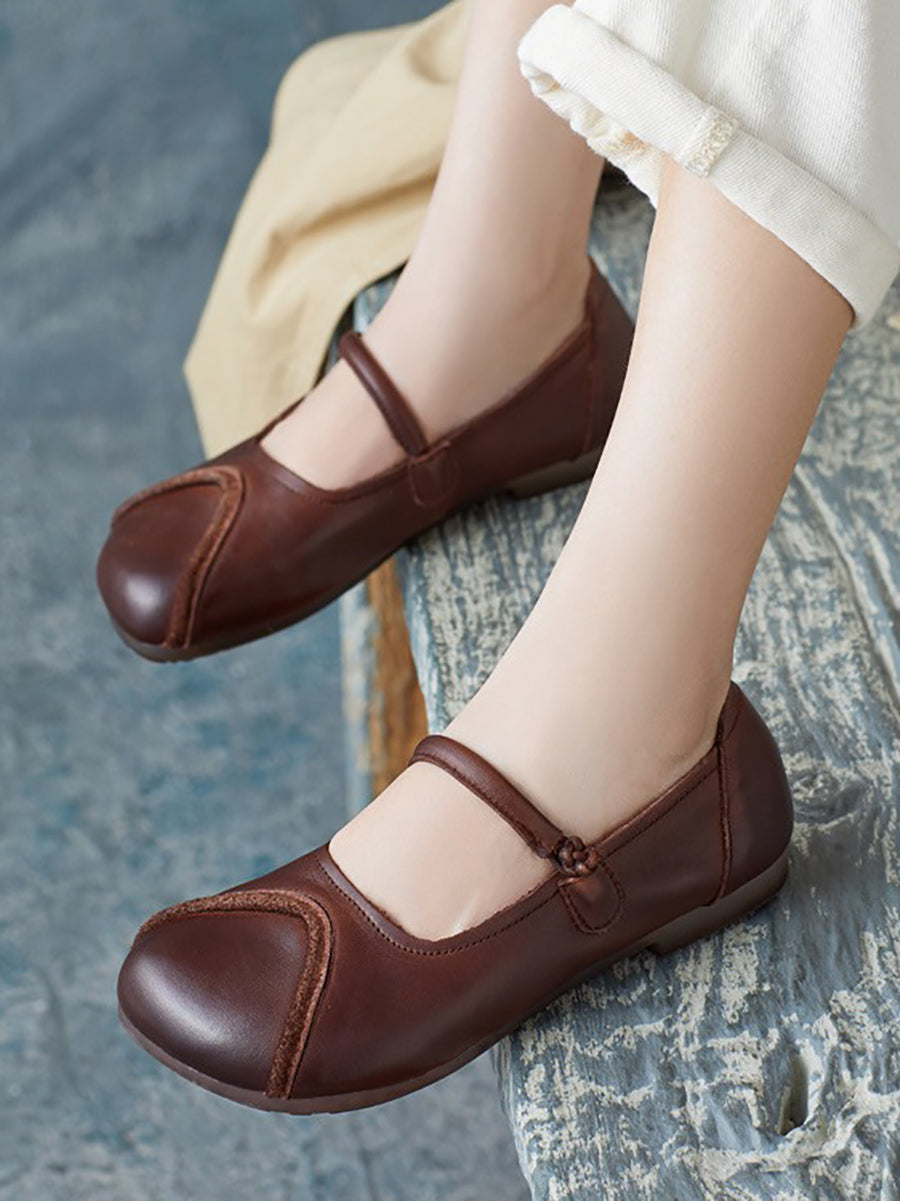 Women Summer Vintage Leather Spliced Soft Shoes ZZ1038