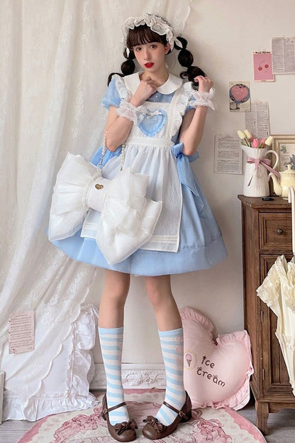 Ivory Large Bow Metal Heart Nameplate Lolita Backpack