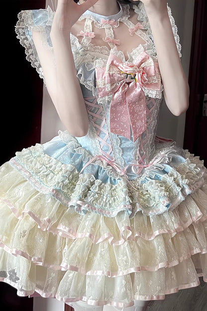 Flower Language of Eros Halter Ruffle Rose Lace-Up Ballet JSK