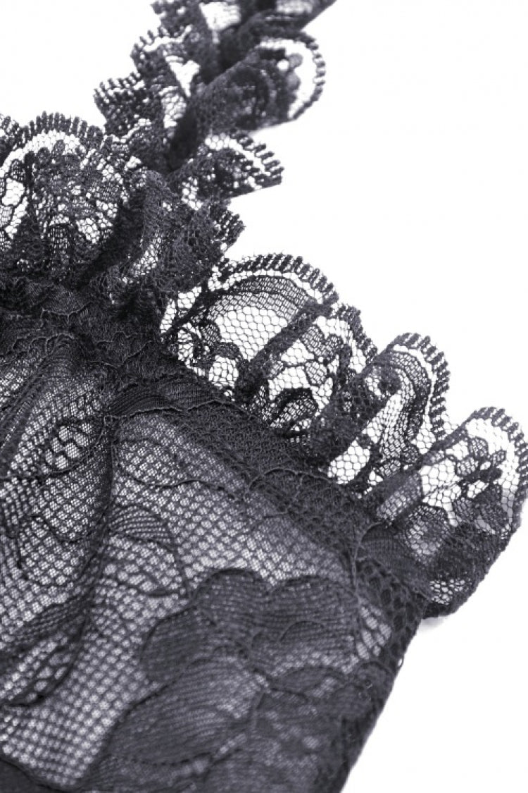 No-Sleeve Layered Lace Sheer Mesh Gothic Slip Gown