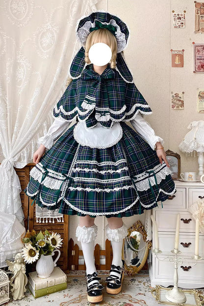 Emerald Gingham Petal Bunny Printed Ruffled Bow Sweet JSK
