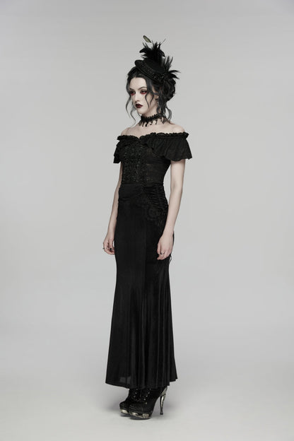 Lace-Up Slim Embroidered Elegant Long Gothic Skirt for Women