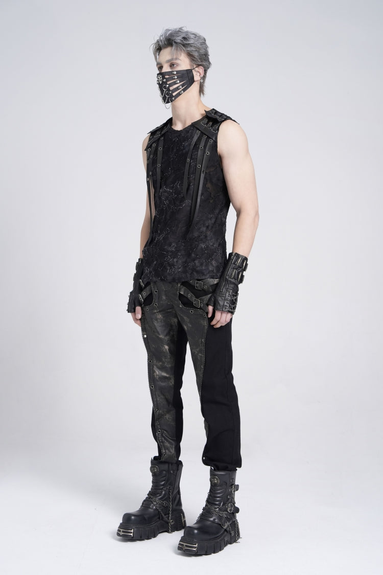 No-Sleeve Eyelet Strap Distressed Gothic Waistcoat