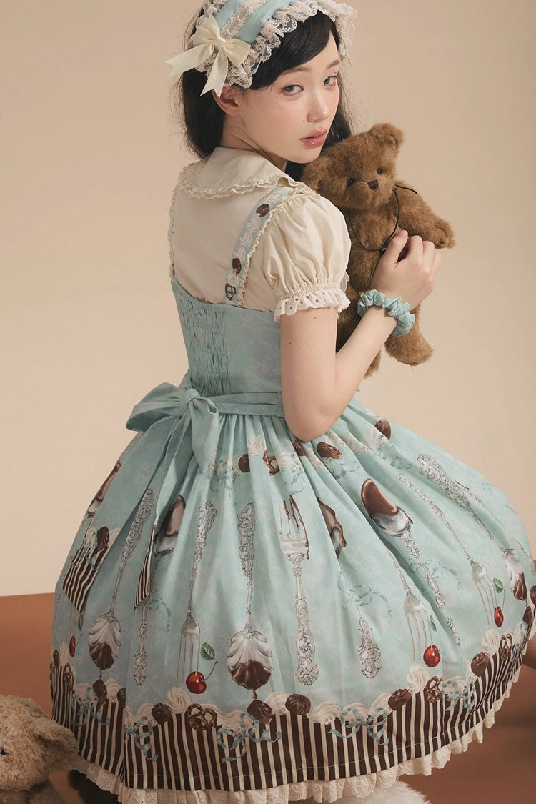 Emerald Print Bow Sweet Lolita Jumper Dress