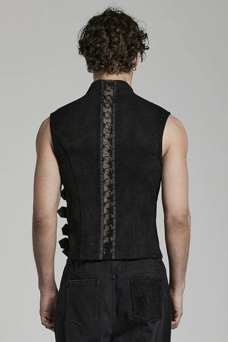 No-Sleeve Suede Leather Stitched Asymmetrical Gothic Waistcoat