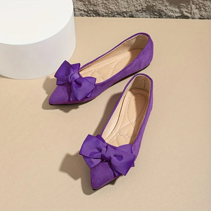 Pointed Women's Bow Toe - Elegant Green Flats Satin