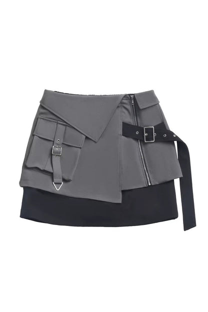 Ebony Techwear Paneled Zip Skirt & Jacket Set - Holographic Cruise