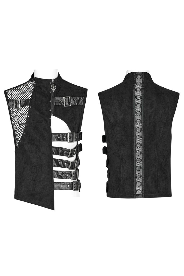 No-Sleeve Suede Leather Stitched Asymmetrical Gothic Waistcoat