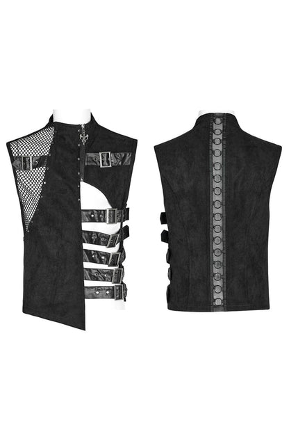 No-Sleeve Suede Leather Stitched Asymmetrical Gothic Waistcoat