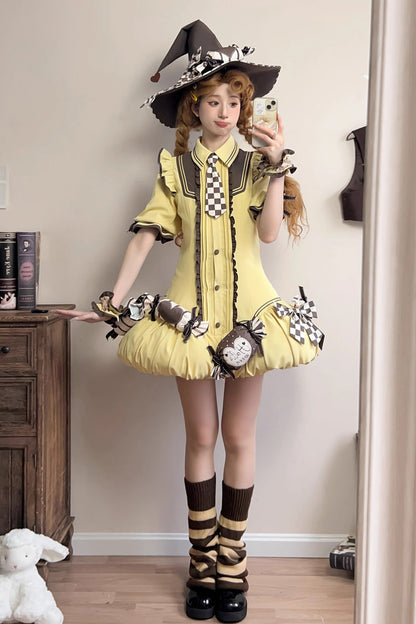 Witch and Paradise Halloween Lolita Dress Set with Ruffle Bow - Short Sleeves