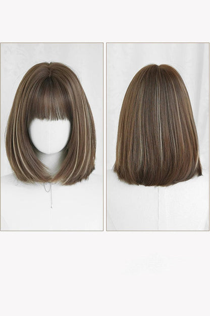 Fluffy Age-Reducing Clavicle Bob Lolita Wig with Highlights - Brown Beige