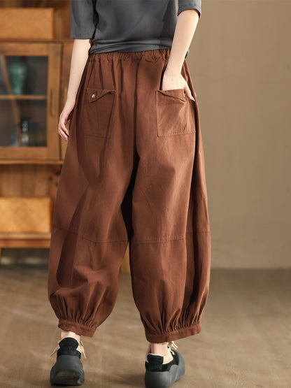 Women Autumn Casual Solid Spliced Cotton Harem Pants AS1022