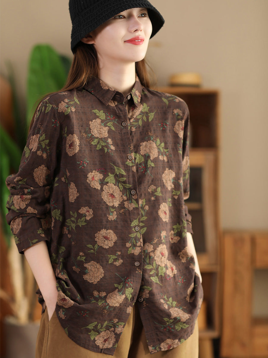 Chemise boutonnée à fleurs vintage pour femme AI1040 