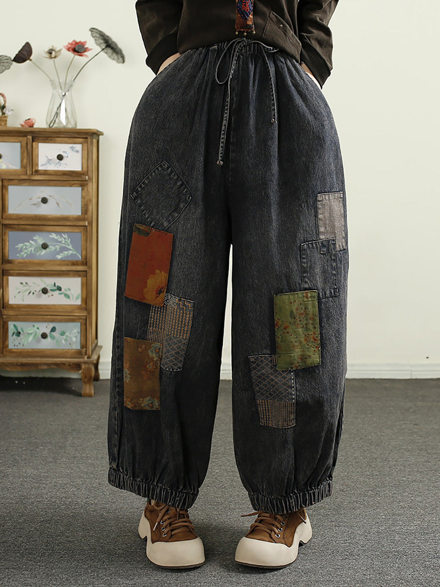 Women Autumn Patch Spliced Denim Harem Pants AI1053