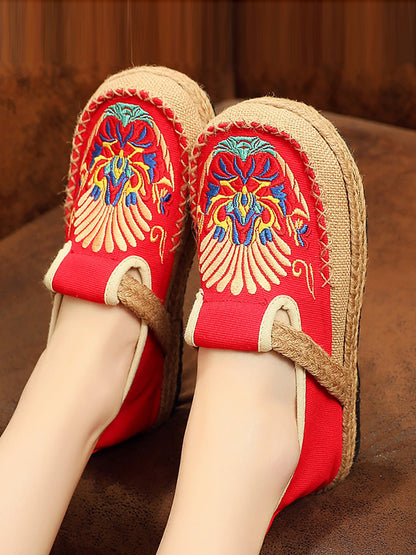 Women Summer Ethnic Embroidery Cloth Linen Flat Shoes AH1011