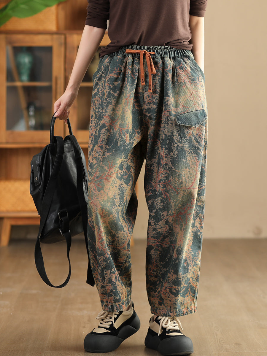 Women Casual  Tie-dye Autumn Strap Denim Harem Pants AI1028