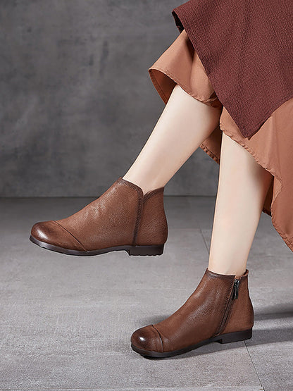 Bottes d'hiver à talons bas en cuir véritable solide pour femmes AH1082