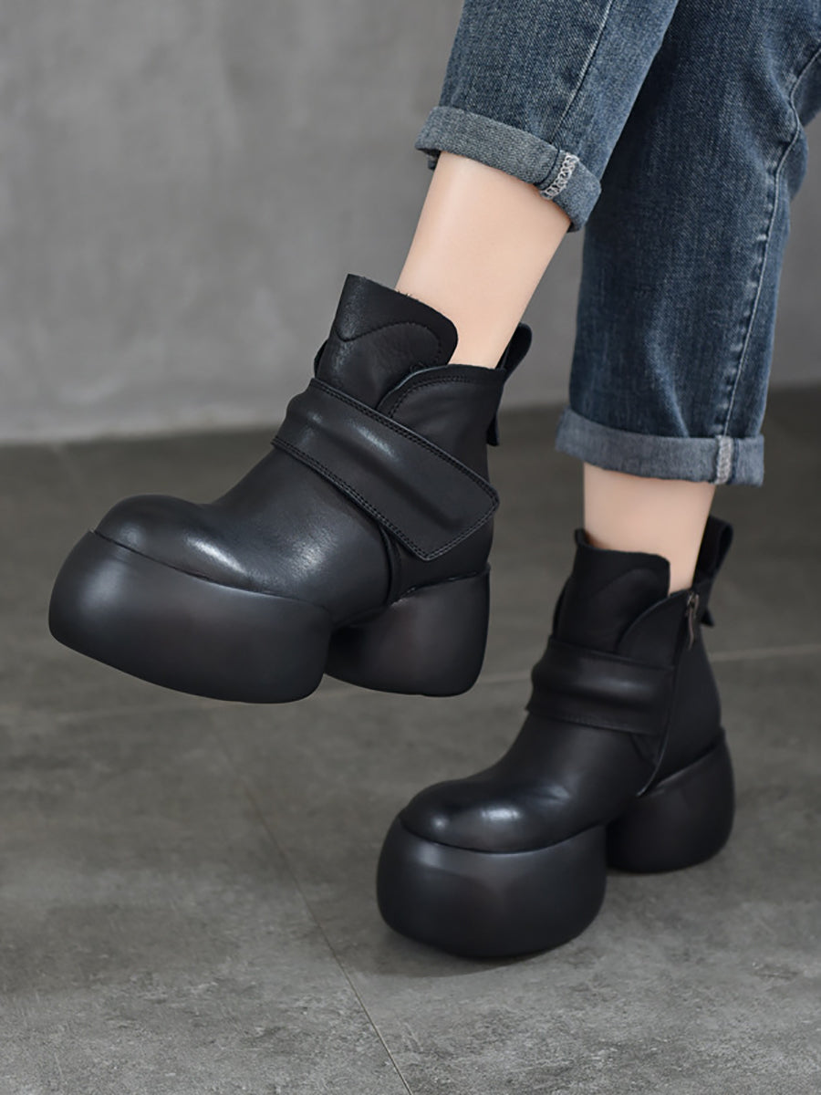 Bottines à plateforme en cuir véritable souple pour femmes WG008