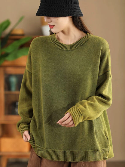 Women Autumn Casual O-Neck Pure Color Knit Sweater AK1028