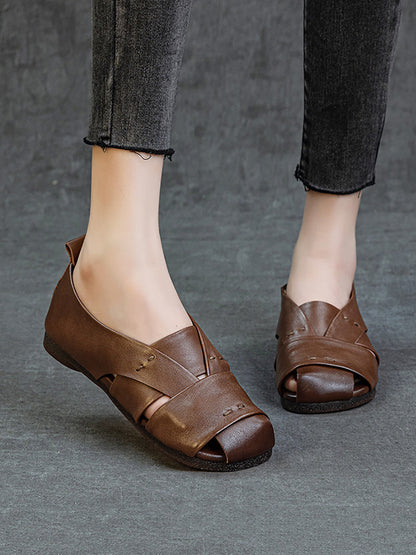 Vintage Flat Women Genuine Leather Sandals