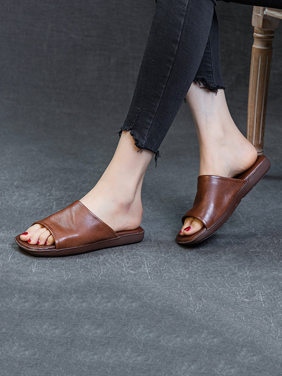 Women Summer Casual Solid Leather Flat Slippers FD052