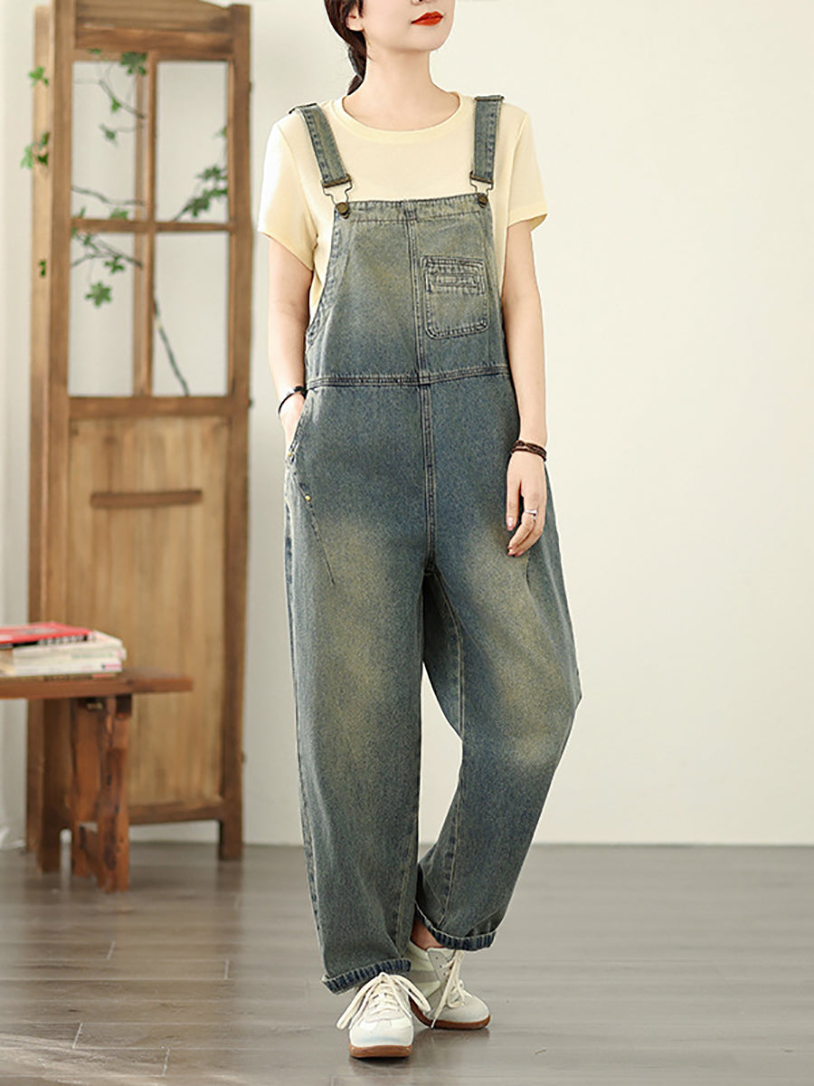 Color Straight Women Pure Denim Jumpsuits Casual Summer