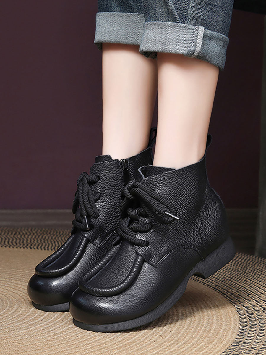 Women Winter Genuine Leather Strap Low Heel Boots BA1077