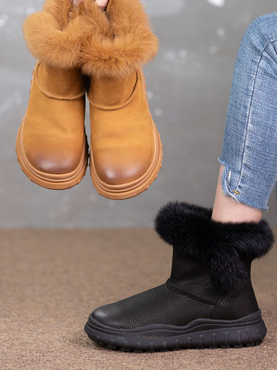 Bottes d'hiver en cuir massif et peluche pour femmes AX1046