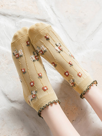 5 Pairs Women Summer Artsy Flower Jacquard Socks OO1032