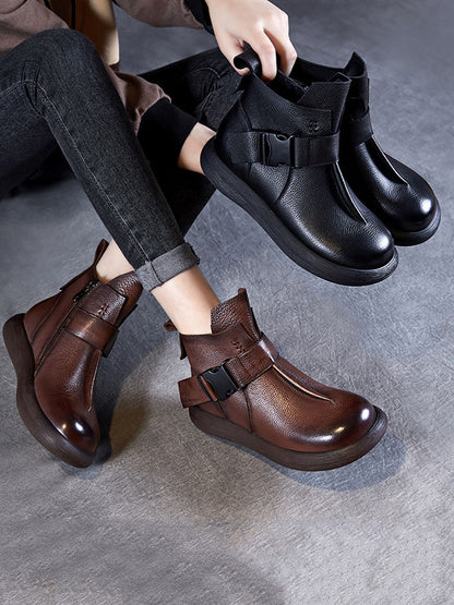 Women Winter Soft Leather Spliced Solid Flat Boots BA1025