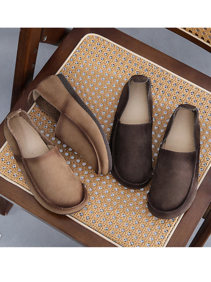 Leather Retro Solid Summer Falt Women Shoes