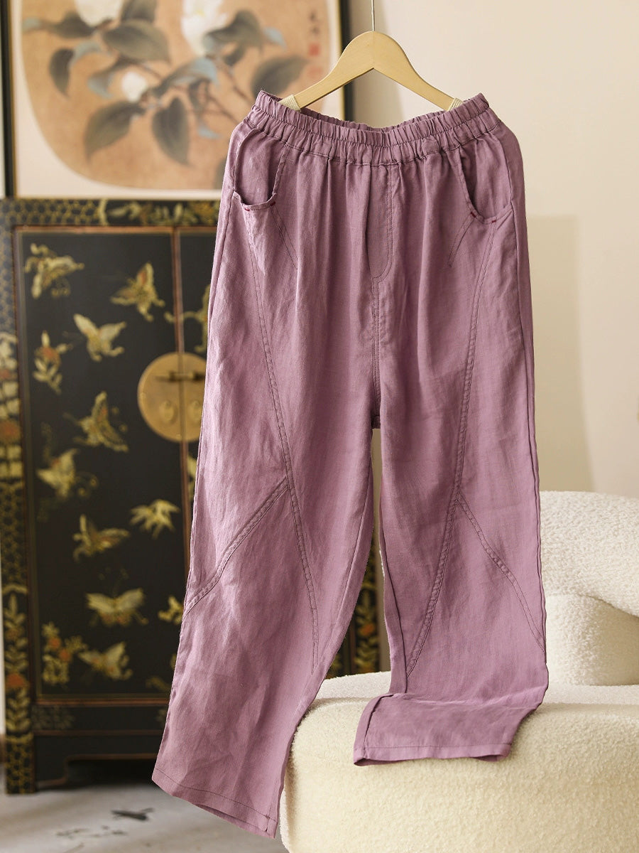 Women Summer Casual Solid Thin Ramie Harem Pants CX051