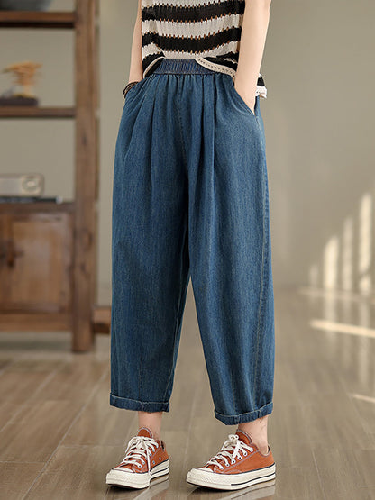 Women Summer Vintage Solid Denim Loose Harem Pants OP1007