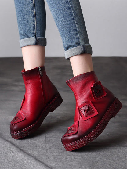 Women Vintage Leather Patch Spliced Ankle Boots AX1017