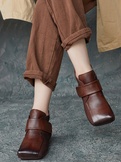 Women Artsy Leather Spliced Square Collar Ankle Boots BA1033