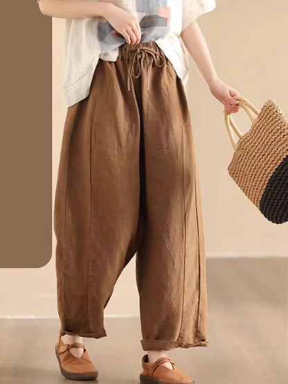 Women Summer Solid Linen Loose Harem Pants BN1006