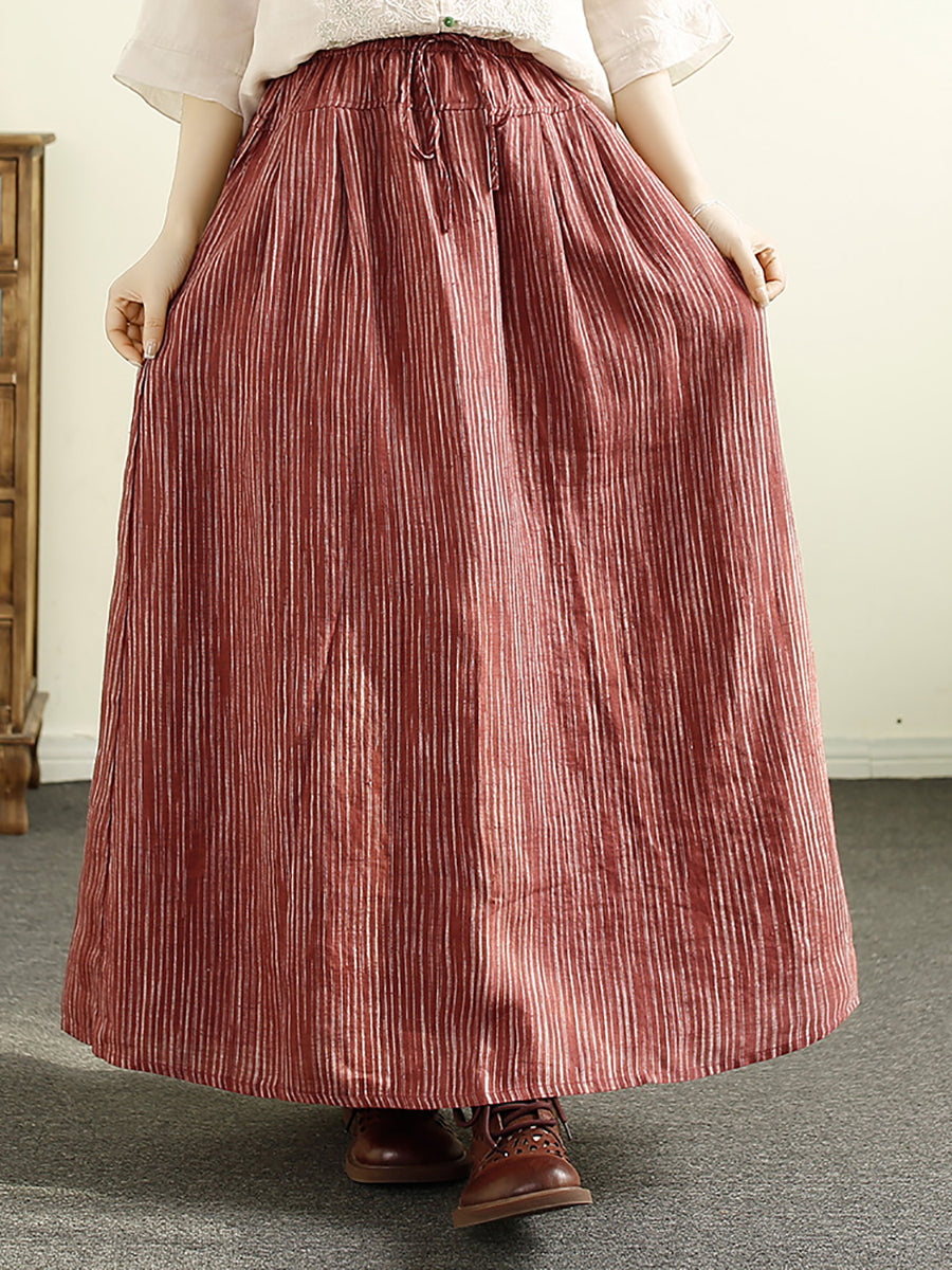 Women Summer Stripe Loose Cotton Drawstring Skirt OP1052