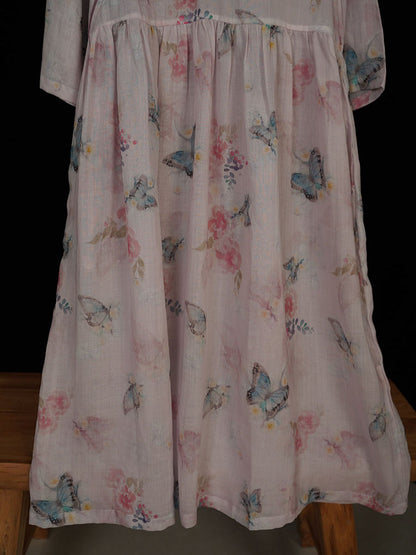 Robe ample à col en V et imprimé floral vintage pour femme, été, OP1033