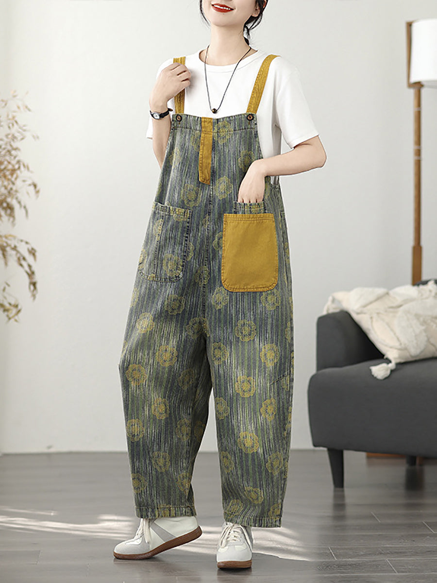 Fashion Denim Summer Stripe Flower Women Jumpsuits