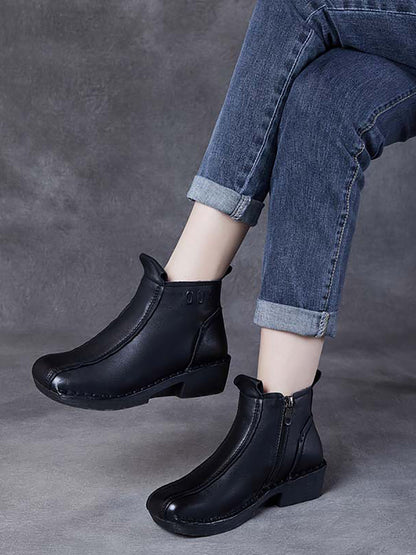 Bottes mi-talons en cuir véritable pour femme, automne AH1050