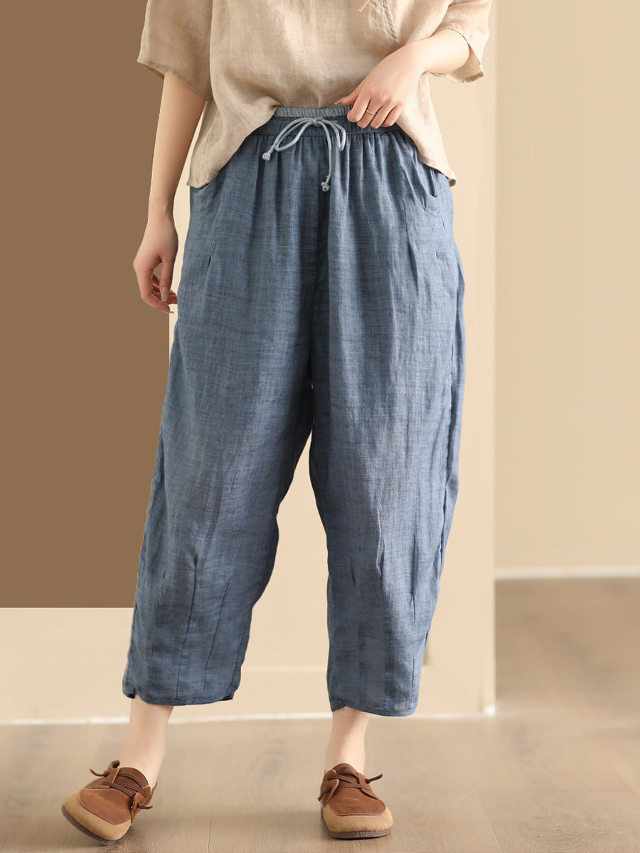 Women Summer Vintage Solid Ramie Harem Pants CX024