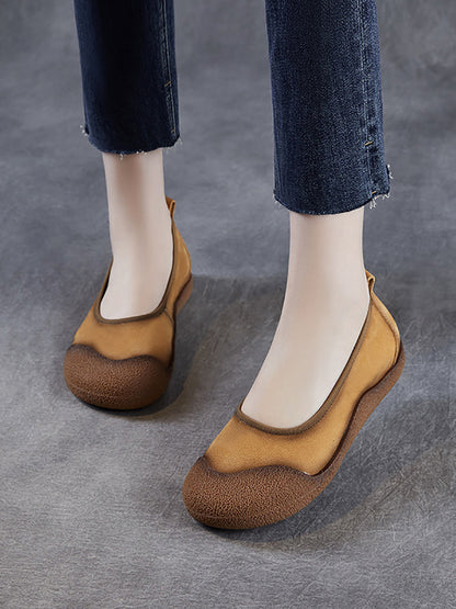 Summer Colorblock Leather Women Flat Genuine Shoes