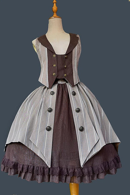 Witch's Notes Ruffle Cardigan Classic Lolita Skirt - Brown Grey