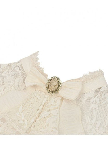 Gothic Women's Blouse with Puff Sleeves, Sheer Lace-Up & Detachable Bow
