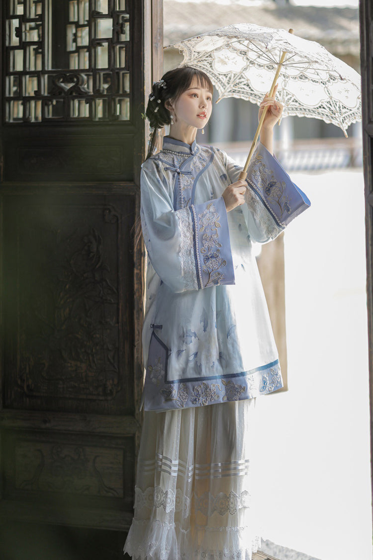 Flower Room Stand Collar Long Sleeve Printed Hanfu Set