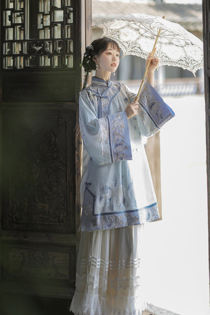 Flower Room Stand Collar Long Sleeve Printed Hanfu Set