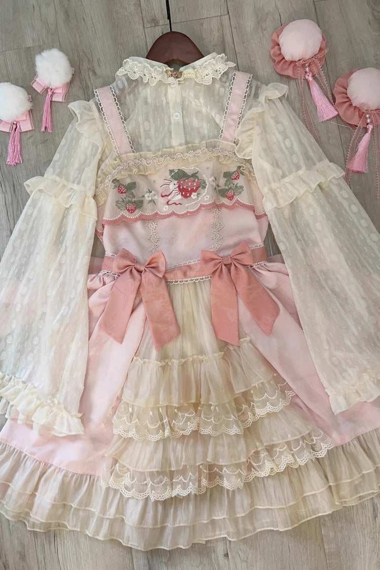 Ruffle Embroidery Cardigan Bowknot Sweet Lolita JSK Dress with Moon Rabbit Print