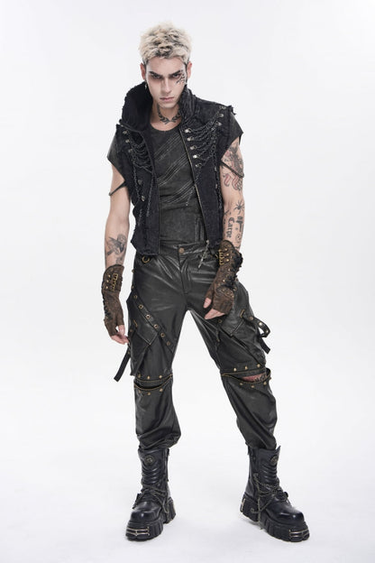 Edgy Black Punk Vest for Men, Sleeveless with Zippers and Chain Accents